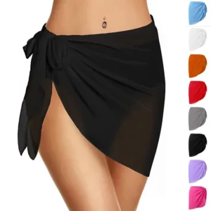 S5106d8b33660424cb76df34ac44cf8ack.webp Women Short Sarongs Swimsuit Coverups Beach Bikini Wrap Sheer Short Skirt Chiffon Scarf Cover Ups for Swimwear